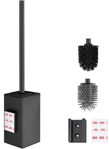 DAZI Toalettborste Väggmonterad självhäftande, Toalettborste och hållare set modern design, Svart toalettborste med avtagbar innerkopp Enkel rengöring och underhåll av badrummet