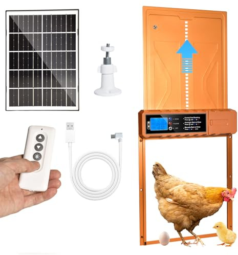 Grande Taille Porte Poulailler Automatique Solaire,Automatique Poulailler en Aluminium avec 7W Panneaux Solaires, Deux méthodes de Chargement Minuterie, Affichage LED, Télécommande