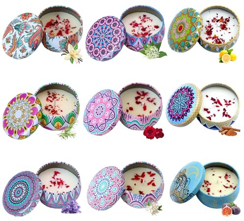 Coffret Bougies Parfumées Cadeau pour Femme Lot de 9 Bougies D'Aromathérapie en Cire de Soja Parfumée Naturelle, Bougies Parfumées pour la Maison pour Noël Thanksgiving et la Fête des Mères