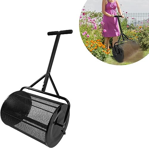 60L Compost Spreader, 40x65cm Steel Lawn Fertilizer Seeder, Fillable Grass Spreader with Foam Handle, Versatile Seed Spreader for Garden & Yard Use