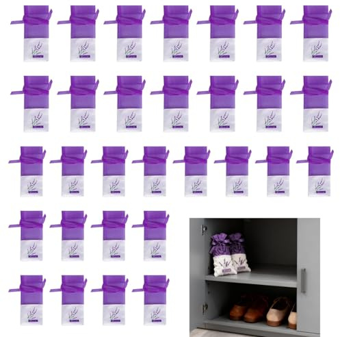 30 PCS Lavender Bags Empty, Lavender Bags for Wardrobes, Muslin Sachets for Potpourri, Natural Fragrance Fresheners for Closet Drawers Shoes Car Storage (Dark Purple)
