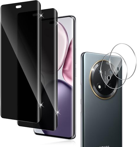 Holilo Para Honor Magic 7 Lite 5G Protector de Pantalla Privacidad +Protector cámara Cristal Templado 【2+2 Piezas】,Anti Espía Privacy Vidrio Película HD Vidrio Templado Anti-Arañazos