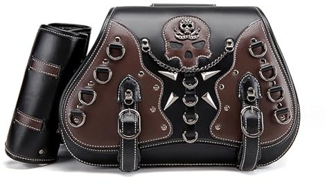Motorcycle Tail Bag for Harley Davidson Softail Fat Boy 1990-2024, Leather Motorcycle Dual Side Pannier Waterproof Motorcycle Bag Motorcycle Saddlebags with Water Cup Pouch,E