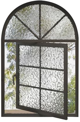 HJLKDYM Ventana Arqueada para Casa, Ventana Circular Giratoria 360°, Ventanas Correderas De Metal De Repuesto con Manillas para Baño Y Cocina(Black-A,50x80cm)
