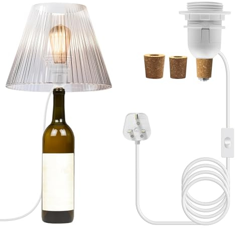 ZRLXFM DIY Lamp Socket for Bottles, White E27 Table Lamp with 240cm Cable and 3 Sizes of Stoppers, Suitable for Bottle Modification of Various Types of Bottles (Bulb Not Included)