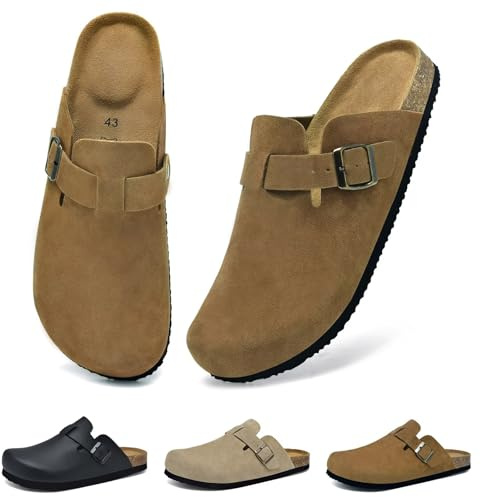 Wizshoe Zuecos y Mules para Hombre Pantuflas Corcho Cerradas Zapatillas Cómoda Clogs para Casa y Jardín Sandalias Plantilla es Ergonómica Antideslizante Marrón 41 EU