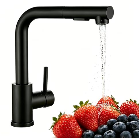 Robinet de cuisine Baollansa, mitigeur extractible avec haute pression, mitigeur d’évier de cuisine avec douchette, 2 types de jets d’eau, mitigeur cuisine en acier inoxydable, pivotant à 360°