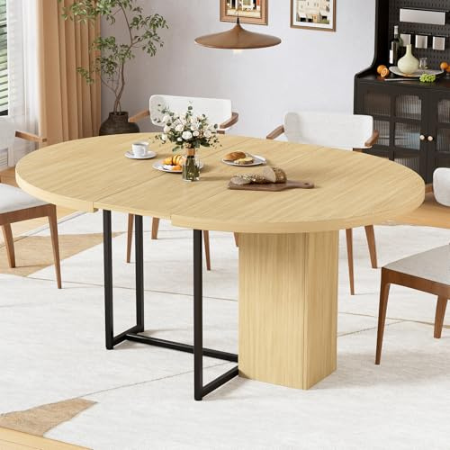 MSFE Esstisch Ausziehbar 120-150 x 120 x 75.5CM Platzsparender Esszimmertisch mit Ablagefach Runder Küchentisch für 6-8 Personen Modern Tisch mit stabilem Metallgestell für das Esszimmer Büro Küche