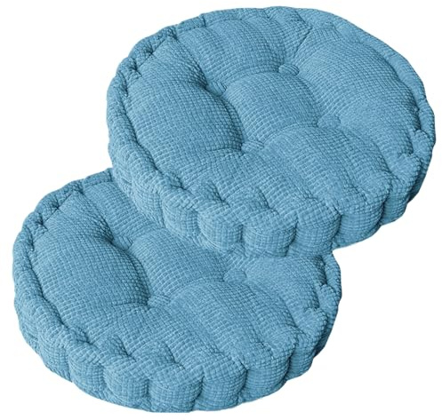 Sitzkissen Rund, 2Er Set Bodenkissen, 40 X 40 Cm Sitzkissen Stuhl, Baumwolle Polsterung Dicke Bodenkissen Yogakissen Haustierbett Sitzpolster Für Den Innen Und Außenbereich Stuhlkissen-Set,Blau