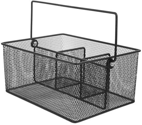 VINTORKY Cesta Organizadora de Cubiertos de Hierro Negra, Soporte Compacto para Utensilios de Cocina, Estuche Multifuncional para Cucharas y Tenedores, Adecuado para Encimera