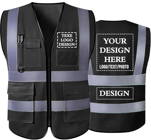 Meuvexa Personalisierte Warnweste mit Logo Text Personalisierbare Reflektierende Arbeitsweste mit Tasche Warnschutzweste für Herren (Größen S–5XL)
