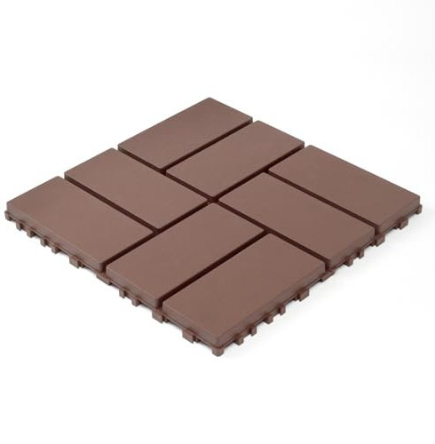 Plastic Interlocking Decking Tiles, 44 Packs of Terrace Decking Tiles, 12X12 Inches for All-Weather Use, Backyard Pool Decking Tiles, Brown Polypropylene Brown Easy to Install, Solid and