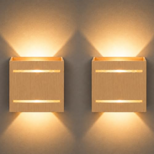 Juego de 2 Color Roble Apliques de Pared LED para Interior Blanca Cálida