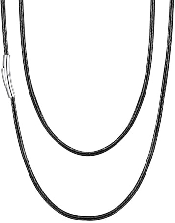 U7 Collana Uomo Caucciù Larg.2/3mm Lungh.41-76cm Marrone Nero | Stile collana uomo pelle,cordino per collane, chiusura acciaio inox, impermeabile e ipoallergenica, accessorio estivo
