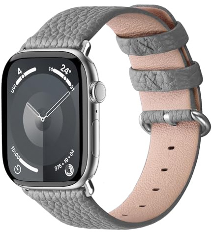 Fullmosa Läderrem kompatibel med Apple Watch-rem 44/42/45 mm 38/40/41 mm, äkta läder ersättningsrem kompatibel med iWatch serie 7 6 SE 5 4 3 2 1 Sports & Edition, män och kvinnor