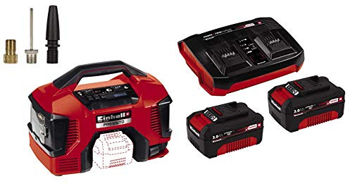 Einhell Power X-Change Compresor Híbrido Pressito (incluye conjunto de inflado de 3 piezas) + 4512083 Juego de baterías de arranque PXC (2 piezas de 3 Ah y cargador doble)