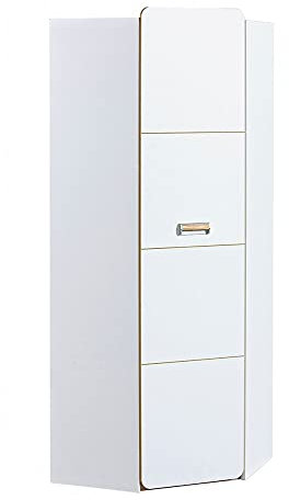 Furniture24 Eckkleiderschrank LORENTO L14 Schrank Drehtürenschrank 1 Türiger Kleiderschrank Eckschrank mit Kleiderstange (Briliant Weiß/Nash Eiche)