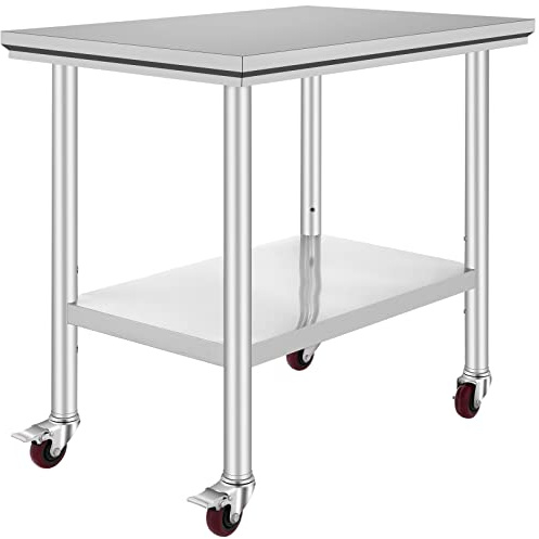VEVOR Tavolo da Lavoro in Acciaio Inossidabile 91x61cm, Cucina Professionale, Pieghevole, con Ruote, Tavolo da Cucina Commerciale