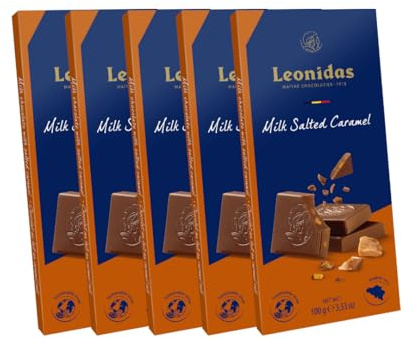 Fresh Belgian Chocolate Bars, Leonidas 6 x 100g Packs (Milk - Salted Caramel 100g Pack of 6)