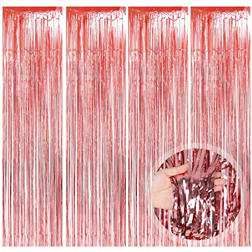O-Kinee Vorhänge Rosegold, 4 Stück Metallische Glitzervorhang Fringe, Glitzer Tinsel Curtain, Folienfransen Vorhang für Weihnachtsbaum Geburtstage Festivals Party ​Bühnendekor, 1m x 2m