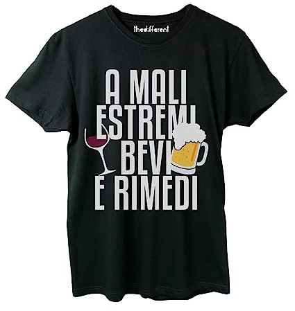 thedifferent T-Shirt Maglia Uomo A Mali Estremi Bevi E Rimedi Birra E Vino Idea Regalo