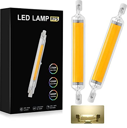 R7S LED 118mm Bianco naturale 4000K, 10W Sostituzione 100W R7S J118 alogena, AC220V-240V 1000LM Angolo del fascio 360° R7S Lampadina LED COB 118mm lineare, per parete/lampada da terra,2pcs