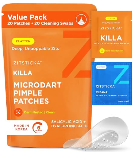 ZitSticka KILLA Kit Microdart Pimple Patches – Advanced Microdart Patch for Early-Stage Zits - Targeted ZitSticka Microdart Pimple Patch & Spot Patches for Breakout Control - 20 Count