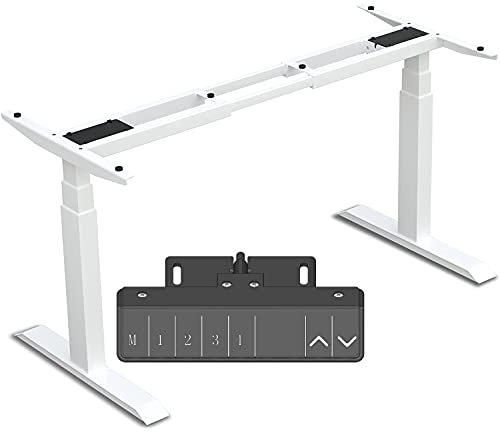 Höhenverstellbarer Schreibtisch elektrisch, Höhenverstellbares Tischgestell, Gestell, 3-Fach-Teleskop mit Memory Steuerung, Für Erwachsene und Kinder, Anti-Kollisions-Technik, bis 1250 mm (White)