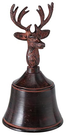 CasaJame Tischglocke Vintage, Metall Antiklook Glocke mit Hirschgriff, Aluminium, Braun, Höhe 12 cm, Dekoration Wohnzimmer