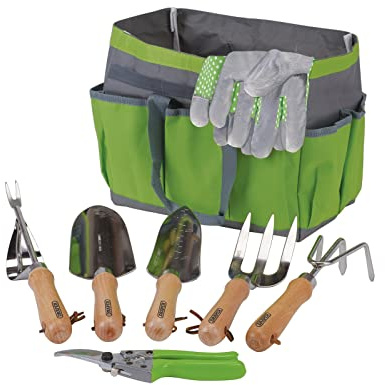DRAPER 08997 Juego de Herramientas de jardín de Acero Inoxidable con Bolsa de Almacenamiento (8 Piezas)