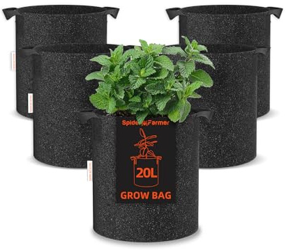Spider Farmer 5 Gallon 18 L Pflanzsack,Vliesstoff Pflanzentopf mit Griffe Stofftopf für Kartoffeln Tomaten Gemüse und Pflanzen (5 Stück)