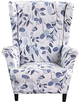 Highdi Kinder Ohrensessel Überzug, Sessel-Überwürfe Ohrensessel Schonbezüge Bezug Sesselhusse Elastisch Stretch Tiger Stuhlbezug mit Armlehne Hohe Rückenlehne Universal (blaues Blatt)