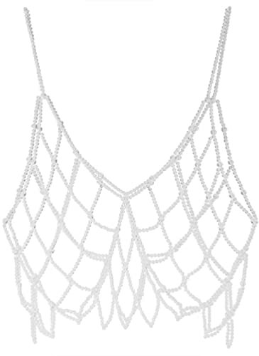 Bauchfreies Top mit Strass/Perlen und Perlen, glänzende Körperketten, ausgehöhlt, Körperschmuck für Damen und Mädchen, Körperketten für Frauen, sexy Körperketten für Frauen, Badeanzug, Körperkette,