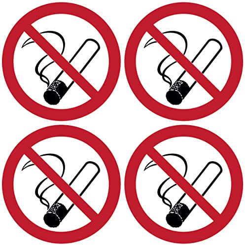 notlok Safety Work 4x Rauchen Verboten, 20cm ⌀, Aufkleber Schild | Rauchverbot Nichtraucher für Büro, Gastronomie und Privat - Für Innen und Außen - Transparente, Selbstklebende