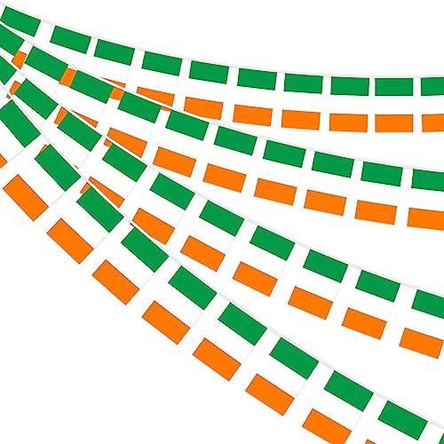 Ahfulife Guirnalda Bandera Irlanda, 2 Paquetes de 30 Banderines Irlanda, 14x21cm-10m, para Decoración de Eurocopa, Copa Mundial, Eventos Deportivos, Fiesta Nacional, Jardín, Bar, Balcón