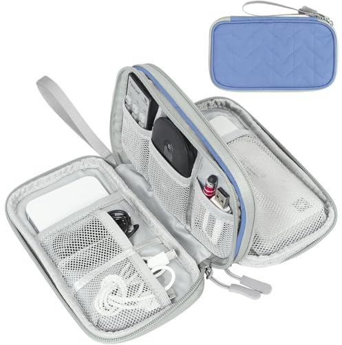 FYY Electronic Organizer, Travel Tech Pouch Bag, Medium, Blue Quilted