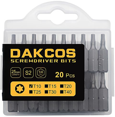 DAKCOS Juego de puntas de destornillador de estrella Torx de T10 de 20pc | acero S2 longitud de 25mm
