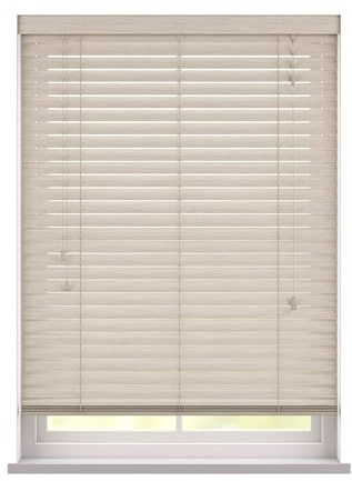Made to Measure Fine Wood Venetian Blind with Strings - Natural Oak | Custom Made 50mm Fine Grain Faux Wood Venetian Blind with Strings. 35-60cm width x up to 120cm drop. Moisture Resistant.