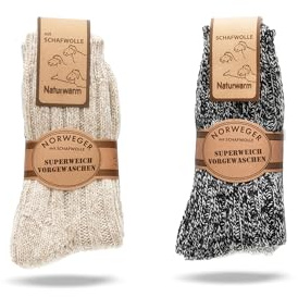 FEINSCHÖN 2 Paar Norweger Socken Wolle | Schafwolle | Superweich (43-46, Braun/Beige)