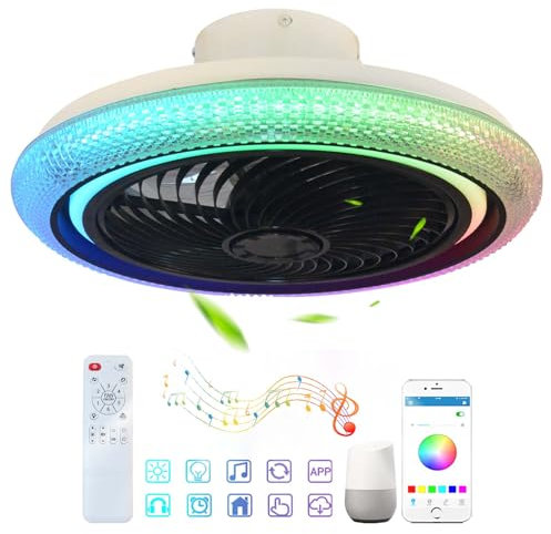 RGB Ceiling Fans with Lights Alexa Reversible 6-Speed Dimmable Ceiling Fans with Lights and Remote APP Silent Timer Fan Light Ceiling Bedroom Livingroom Lounge with Memory Function