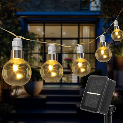 MUSUNIA Solar Lichterkette Aussen - LED Lichterkette Glühbirnen 10er Solar Lichterkette Außen Wetterfest mit 8 Modi，SMD 2835 LED，warm weiß 3000k，für Balkondekoration，Garten，Hochzeit