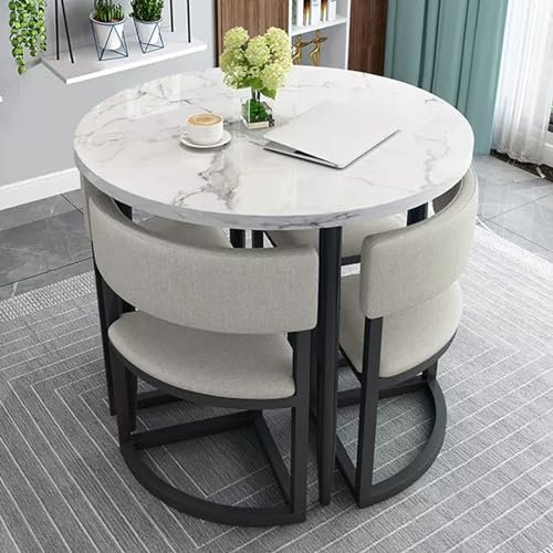 WRYsqbhjyb Runder Esstisch, Couchtisch Rund, Kleiner Küchentisch, Modernes, Lässiges Esstisch-Set für 4 Personen mit Stühlen für Wohnzimmer, Esszimmer, Empfangsraum (Color : Q)