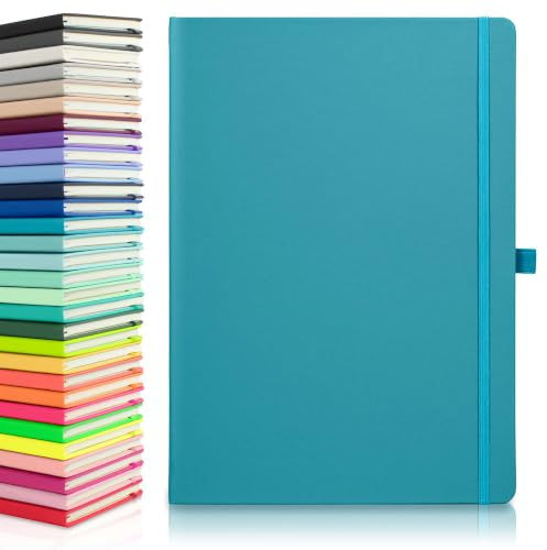 Notes London Eco A4-Notizbuch mit linierten Seiten, Stiftschlaufe, Band, Datumsmarkierungen und Papiertasche, gebundenes Taschenbuch, Notizbuch, nachhaltig angebautes Papier (Blaugrün)