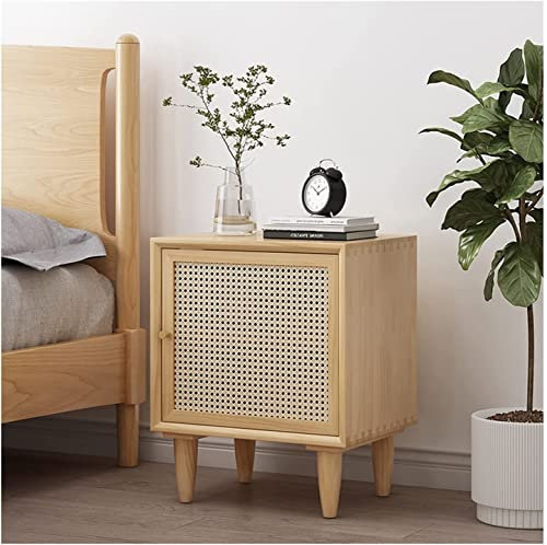 DLAZUM Mesita de Noche de ratán de Madera, mesita de Noche con Puerta para Dormitorio, mesita de Noche multifunción de Nogal, Mesa Auxiliar organizadora de Almacenamiento 45X35X55cm (Color: Cerezo)