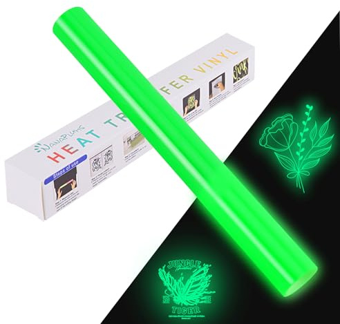 NANAPLUMS Nachtleuchtende Plotterfolie Textil, HTV-Flexfolie, Grün | Nachtleuchtende Bügelfolie mit Glow-in-the-Dark-Effekt; leicht zu schneiden und zu entgittern, für T-Shirts und Textilien.