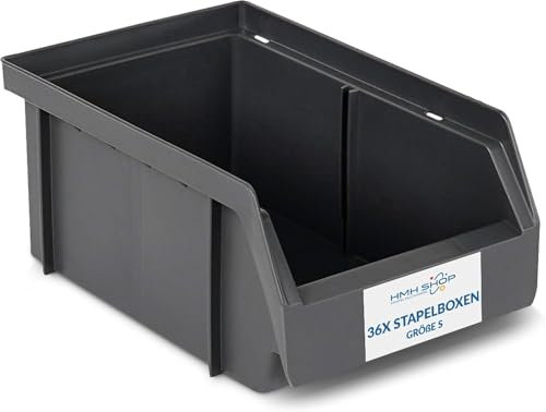 HMH 36x Stapelboxen Größe S Werkstatt Garage Keller Sichtlagerboxen 161x105x75mm Lagerboxen ANTHRAZIT Sichtlagerkästen Kleinteile Aufbewahrung