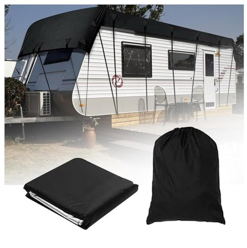 LFLIFENG Wohnmobilabdeckungen 210D Oxford-Gewebe Wohnwagen Schutzdach Wind-, Regen- Und Schneefest Abdeckplane Wohnwagen Geeignet Für Wohnwagen, Wohnmobile, Busse,Black-5m×3m