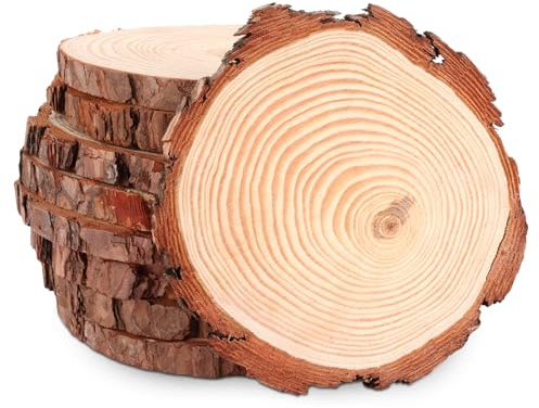ASelected 8 stycken 16–17 cm träskivor av tallträ för pyssel, träloggskivor 1,5 cm tjocka för gör-det-själv pyssel, bröllop, mittstycken, juldekoration