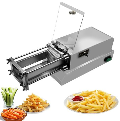 WHYYDSS Coupe-Frites électrique 200 W, Coupe-Frites Automatique, Coupe-Frites électrique avec Lames de 8/10/12 mm, pour Pommes de Terre, Carottes, concombres,Silver