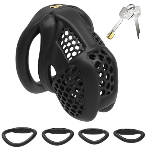Mens Lightweight Training Cage, Male Special Underwear with 4 Sizes Rings and Invisible Lock - aUKHA13 Black (Small)